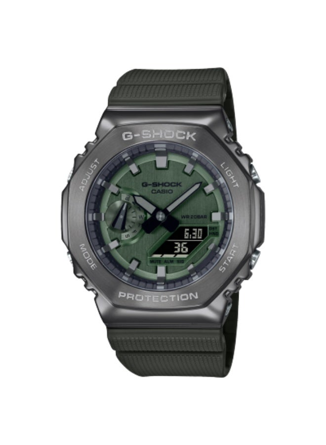 CASIO G-SHOCK GM-2100B-3AER Resin Band, Green Dial, Metal Bezel (IP Finish), Shock Resistant, 200m Water Resistance, World Time, Stopwatch, Timer, LED Light, Hand Shift Feature